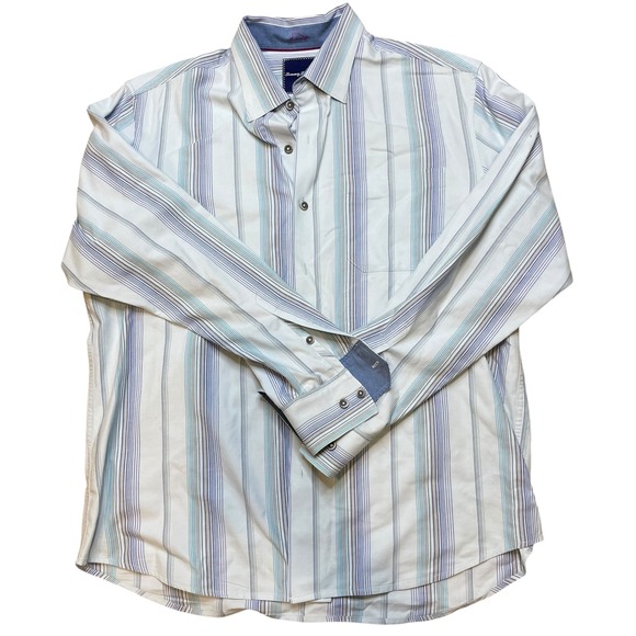 Tommy Bahama Mens Striped Button Down Shirt Medium Cotton Silk Spandex - Picture 1 of 4
